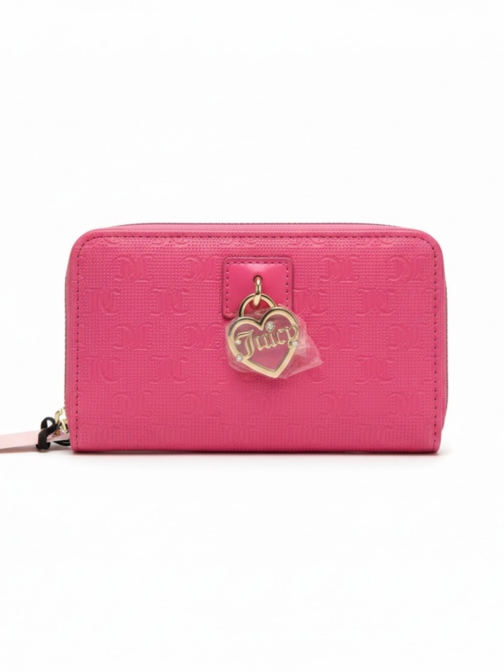Juicy Couture Hot Pink Embossed Zip Wallet with Gold Heart Charm
